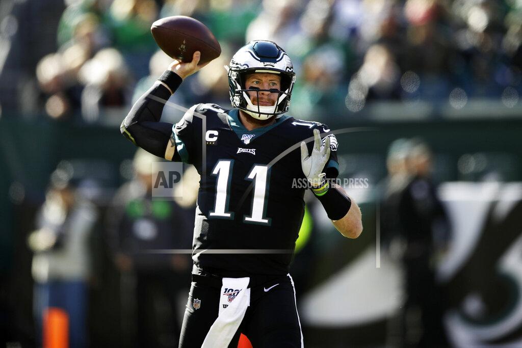 Matt Rourke Philadelphia Eagles' Carson Wentz passes during the first half of an NFL football game against the Chicago Bears, Sunday, Nov. 3, 2019, in Philadelphia. (AP Photo/Matt Rourke)