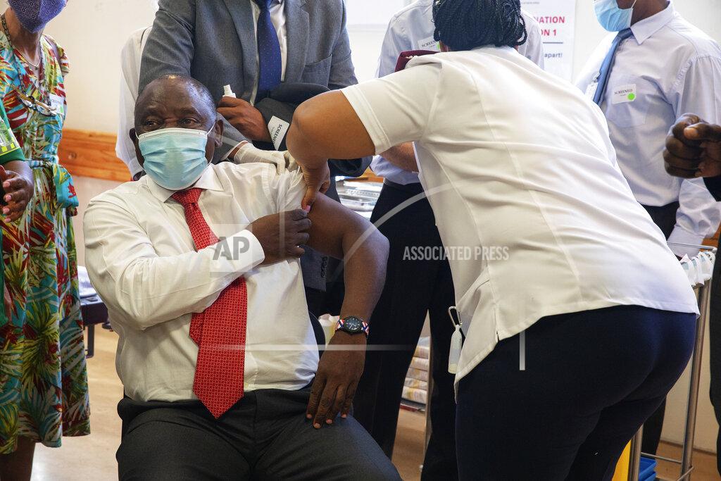 Gianluigi Guercia South African President Cyril Ramaphosa receives a Johnson and Johnson COVID-19 vaccine in Khayelitsha, Cape Town, South Africa, Wednesday, Feb. 17, 2021. Ramaphosa was among the first in his country to receive the vaccination to launch the inoculation drive in the country. Gianluigi Guercia/Pool via AP)