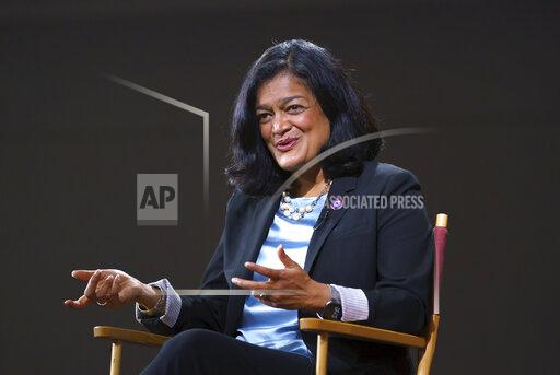 In this Oct. 7, 2021, photo, Rep. Pramila Jayapal, D-Wash., chair of the nearly 100-member Congressional Progressive Caucus, talks to The Associated Press at the Capitol in Washington. In a letter on Oct. 13 to House Speaker Nancy Pelosi, President Joe Biden and Senate Majority Leader Chuck Schumer, the leaders of the Congressional Progressive Caucus argue the package should not simply be narrowed as centrist lawmakers prefer, but instead kept as Biden's bigger vision but for fewer than 10 years — “shorter, transformative investments” that could be started quickly and then revisited. “Much has been made in recent weeks about the compromises necessary to enact this transformative agenda,” wrote Jayapal, and other leaders of the 96-member progressive caucus in their letter, obtained by The Associated Press. (AP Photo/J. Scott Applewhite)