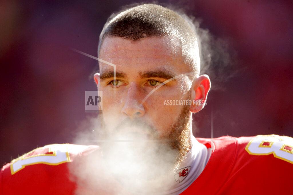 Charlie Riedel Kansas City Chiefs' Travis Kelce warms up before the NFL AFC Championship football game against the Tennessee Titans Sunday, Jan. 19, 2020, in Kansas City, MO. (AP Photo/Charlie Riedel)