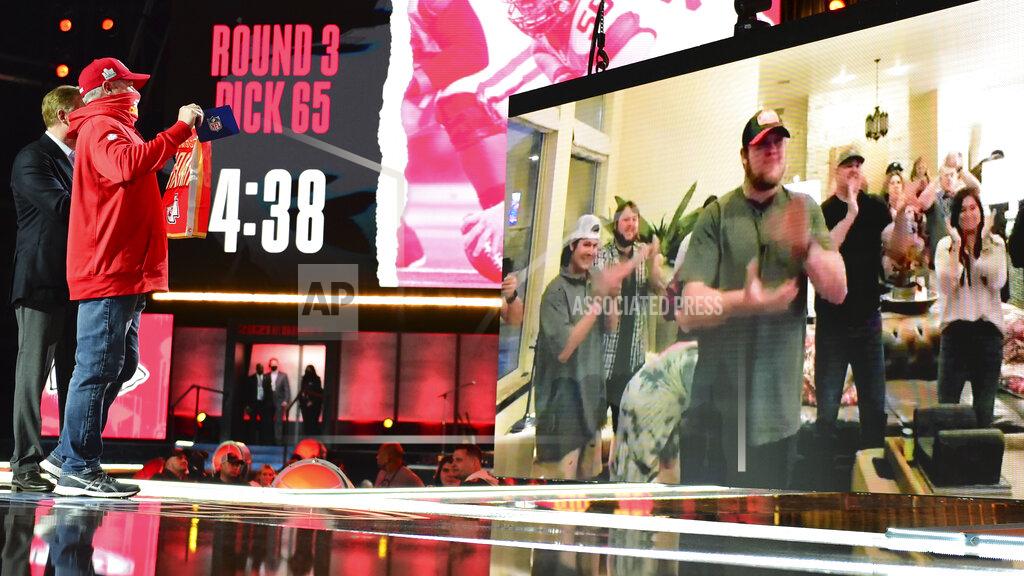 David Dermer An image of Oklahoma center Creed Humphrey is displayed on a screen after a second-round pick by the Kansas City Chiefs at the NFL football draft Friday, April 30, 2021, in Cleveland. (AP Photo/David Dermer)