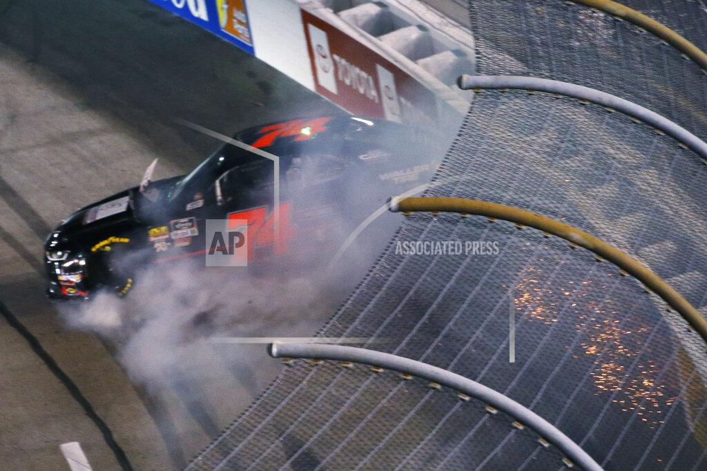 Steve Helber Tyler Matthews (74) hits the wall in Turn 2 during the NASCAR Xfinity auto race at Richmond Raceway in Richmond, Va., Friday, Sept. 20, 2019. (AP Photo/Steve Helber)