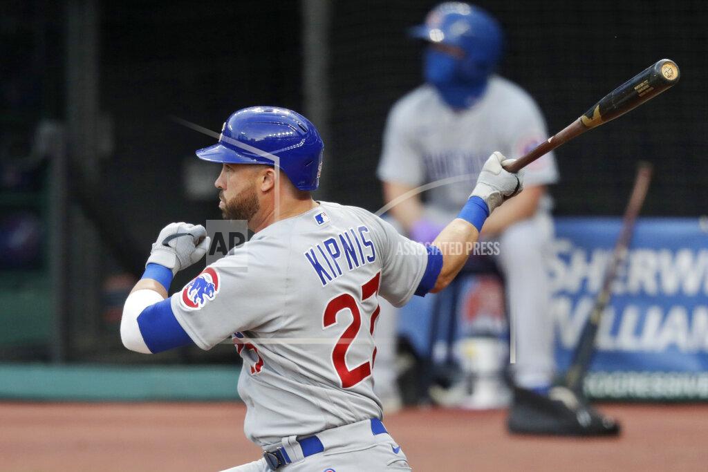 Tony Dejak Chicago Cubs' Jason Kipnis watches his ball after hitting a double in the third inning in a baseball game against the Cleveland Indians, Tuesday, Aug. 11, 2020, in Cleveland. (AP Photo/Tony Dejak)