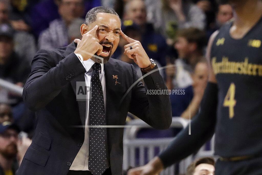 Nam Y. Huh Michigan head coach Juwan Howard yells his team during the first half of an NCAA college basketball game against Northwestern in Evanston, Ill., Wednesday, Feb. 12, 2020. (AP Photo/Nam Y. Huh)