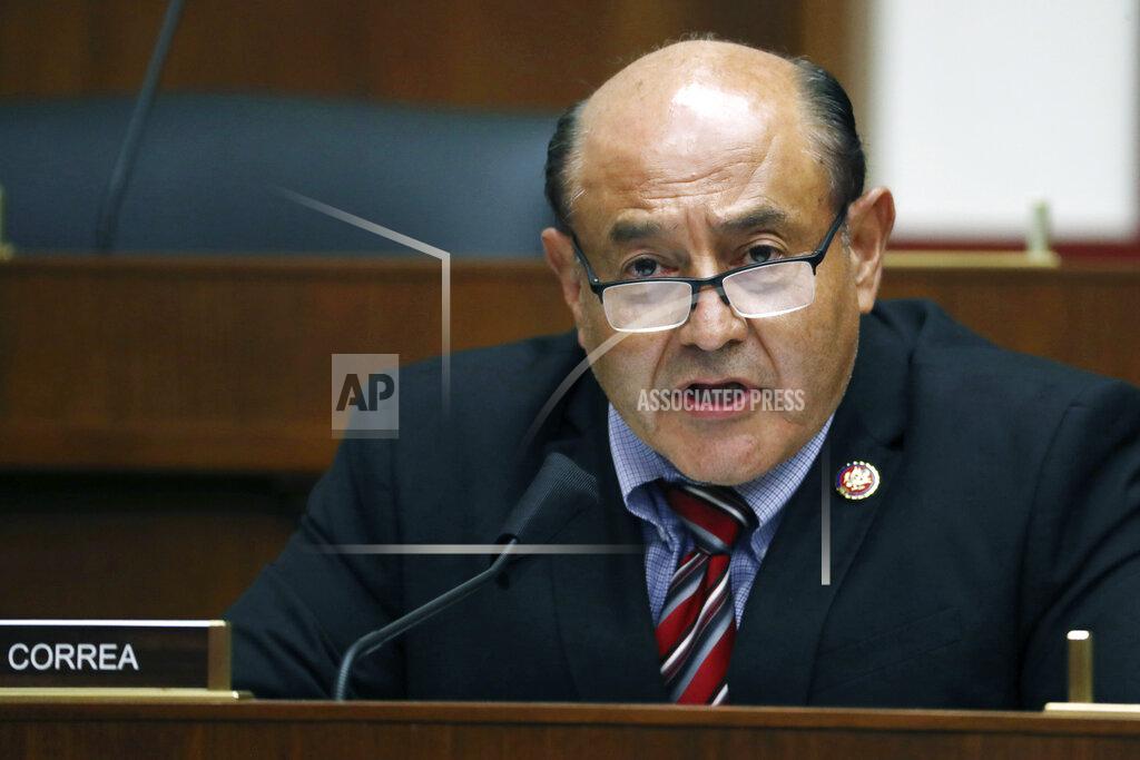 Chip Somodevilla FILE - In this Sept. 17, 2020, file photo, Rep. Lou Correa, D-Calif., questions witnesses during a House Committee on Homeland Security hearing on "worldwide threats to the homeland," on Capitol Hill Washington. Democratic Rep. Lou Correa announced Saturday, Jan. 16, 2021 he tested positive upon returning home from Washington, D.C., prompting him to self-quarantine away from his family. His office said he received the first dose of the Pfizer-BioNTech vaccine on Dec. 19 and has not received the second shot that would have boosted his immunity to about 95%. (Chip Somodevilla/Pool via AP, File)