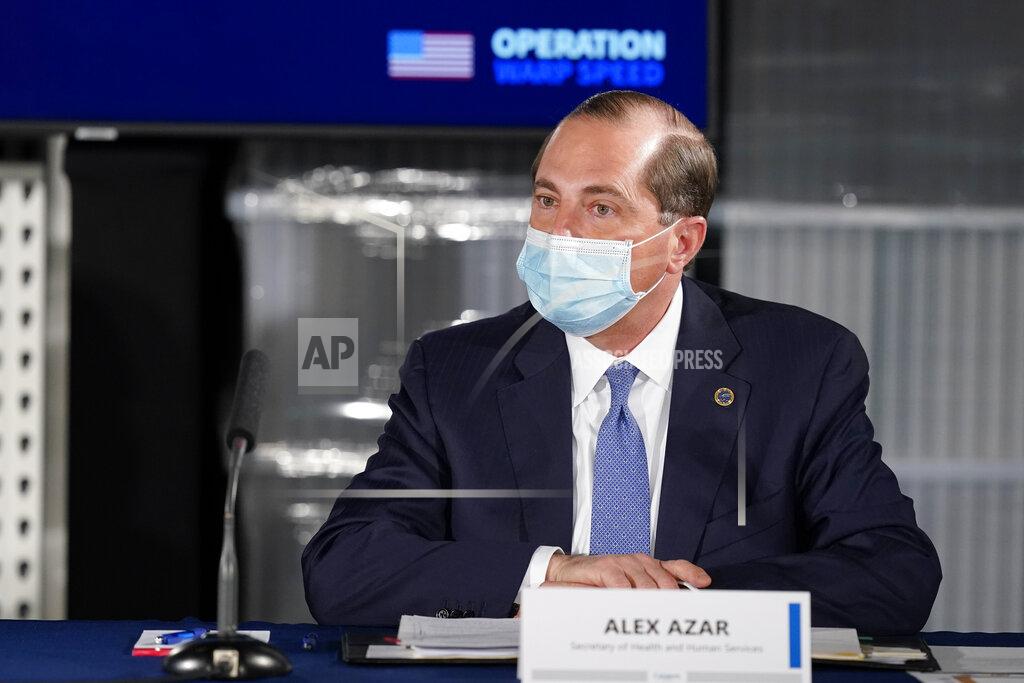 Darron Cummings Alex Azar, Health and Human Services Secretary, speaks during a round table discussion at Catalent Biologics, Tuesday, Dec. 15, 2020, in Bloomington, Ind. (AP Photo/Darron Cummings)