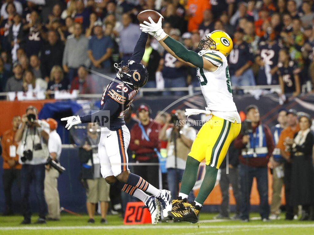 Charles Rex Arbogast Chicago Bears' Prince Amukamara breaks up a pass intended for Green Bay Packers' Jimmy Graham during the second half of an NFL football game Thursday, Sept. 5, 2019, in Chicago. (AP Photo/Charles Rex Arbogast)