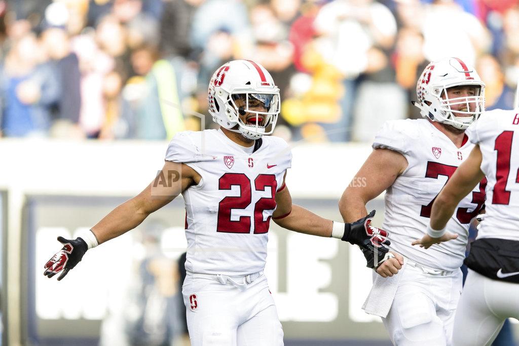 John Hefti Stanford running back Cameron Scarlett celebrates after he scored a touchdown against California in the fourth quarter of a football game in Berkeley, Calif., Saturday, Dec. 1, 2018. (AP Photo/John Hefti)