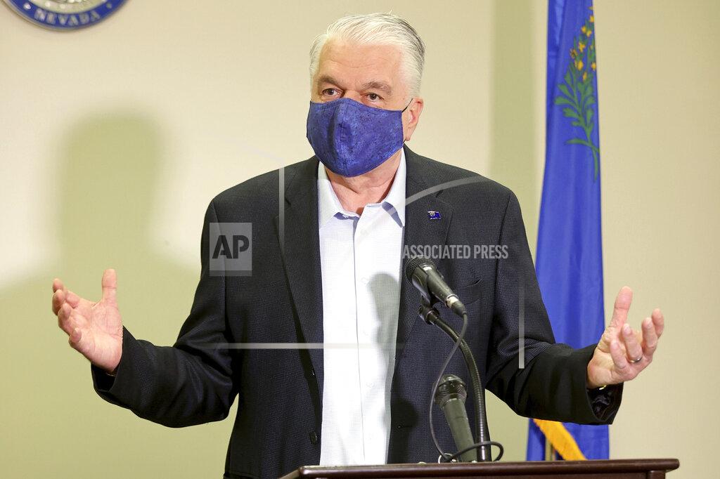 K.m. Cannon Nevada Gov. Steve Sisolak updates the state's COVID-19 response efforts and lifting of restrictions on youth and adult recreation sports during a news conference at the Sawyer Building in Las Vegas, Friday, Oct. 2, 2020. (K.M. Cannon/Las Vegas Review-Journal via AP, Pool)