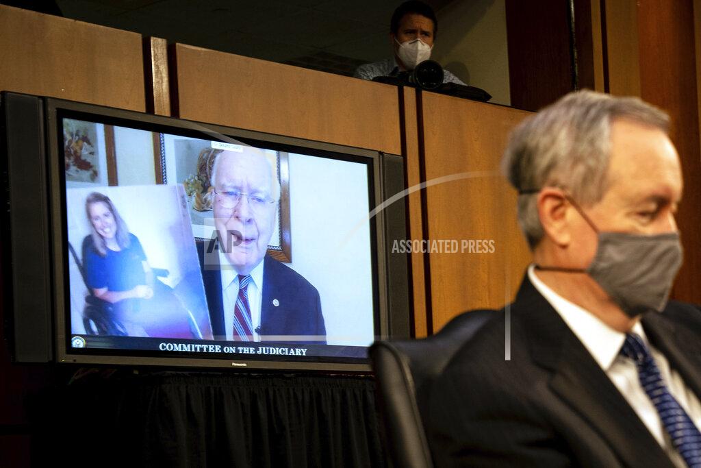 Erin Schaff Sen. Patrick Leahy, D-Vt., speaks remotely during a confirmation hearing for Supreme Court nominee Amy Coney Barrett before the Senate Judiciary Committee, Monday, Oct. 12, 2020, on Capitol Hill in Washington. (Erin Schaff/The New York Times via AP, Pool)