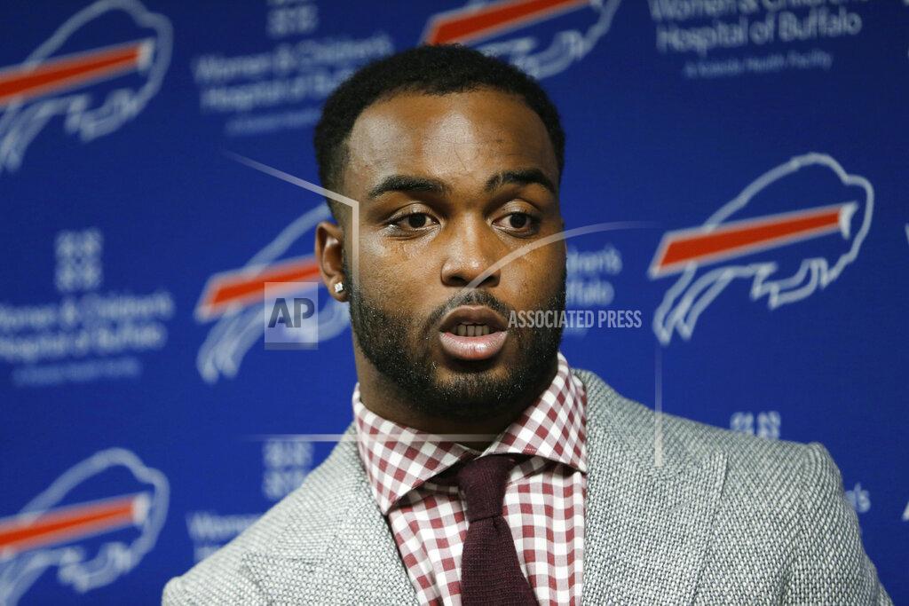 Seth Wenig FILE - In this Nov. 12, 2015, file photo, Buffalo Bills strong safety Bacarri Rambo talks to reporters after the team's NFL football game against the New York Jets in East Rutherford, N.J. Rambo, a former NFL player and University of Georgia standout, has been arrested and charged with raping a UGA student, authorities said. (AP Photo/Seth Wenig, File)