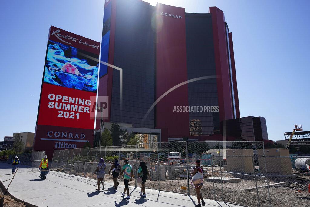 John Locher Construction continues on Resorts World Las Vegas, Monday, April 19, 2021, in Las Vegas. The hotel-casino announced Monday that it will open June 24. (AP Photo/John Locher)