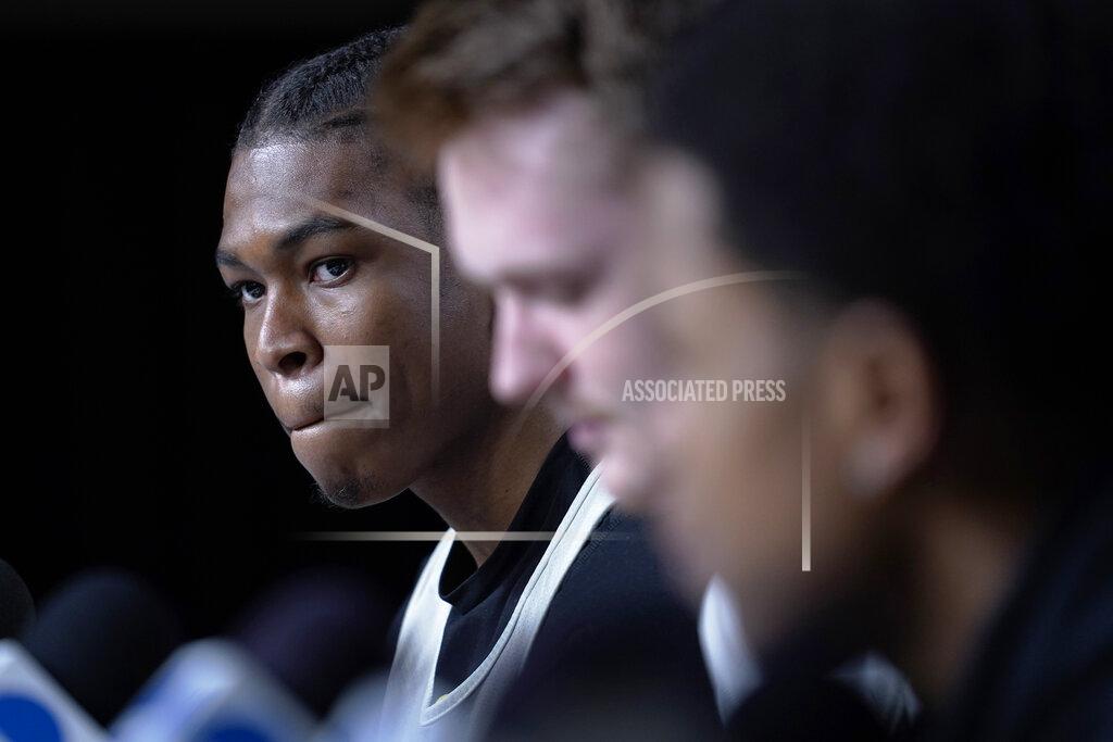 Nam Y. Huh Miami guard Kameron McGusty listens to a question during a news conference at the NCAA men's college basketball tournament Thursday, March 24, 2022, in Chicago. Miami faces Iowa State in a Sweet 16 game on Friday. (AP Photo/Nam Y. Huh)