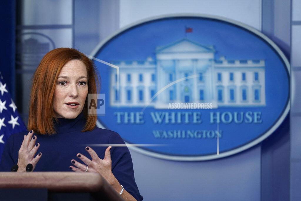Patrick Semansky White House press secretary Jen Psaki speaks during a press briefing at the White House, Monday, Feb. 8, 2021, in Washington. (AP Photo/Patrick Semansky)