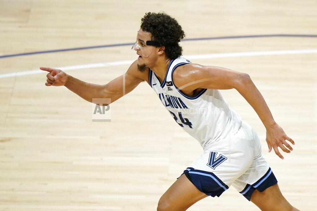 Matt Slocum Villanova's Jeremiah Robinson-Earl reacts after a basket during the second half of an NCAA college basketball game against Saint Joseph's, Saturday, Dec. 19, 2020, in Villanova, Pa. (AP Photo/Matt Slocum)