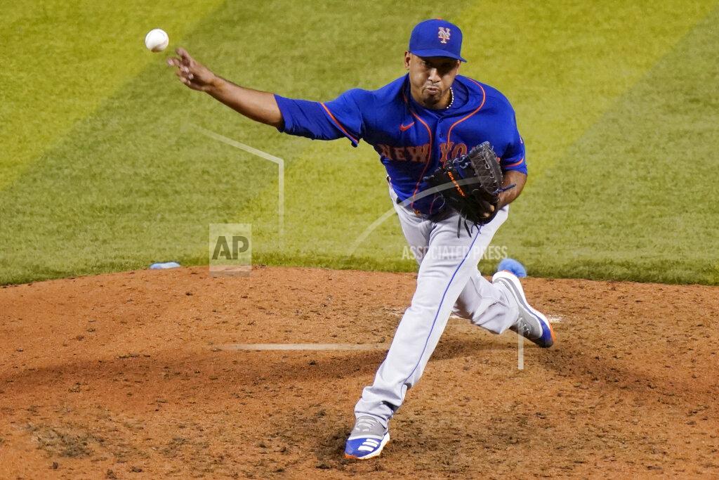 Lynne Sladky New York Mets relief pitcher Edwin Diaz throws during the ninth inning of a baseball game against the Miami Marlins, Tuesday, Aug. 18, 2020, in Miami. The Mets won 8-3. (AP Photo/Lynne Sladky)