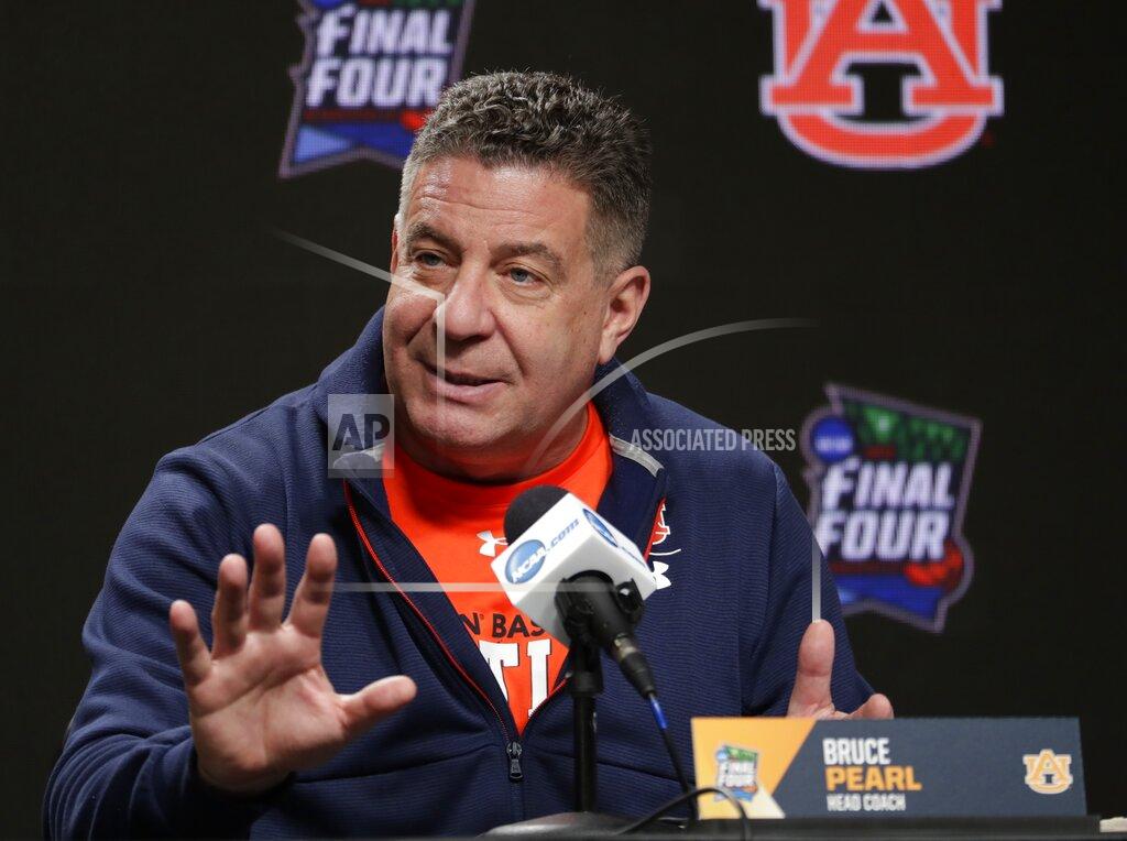 Auburn head coach Bruce Pearl answers questions after a practice session for the semifinals of the Final Four NCAA college basketball tournament, Thursday, April 4, 2019, in Minneapolis. (AP Photo/Matt York)