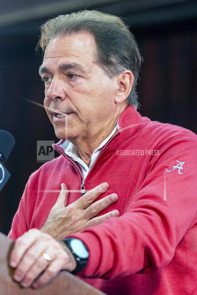 Vasha Hunt Alabama football coach Nick Saban introduces and thanks Alabama quarterback Tua Tagovailoa before he announces his intentions to declare for the 2020 NFL football draft, Monday, Jan. 6, 2020, in Tuscaloosa, Ala. (AP Photo/Vasha Hunt)