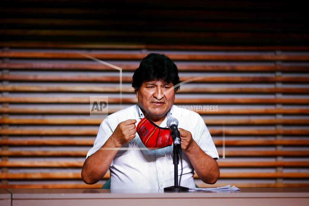 Marcos Brindicci Former Bolivian President Evo Morales arrives to a press conference in Buenos Aires, Argentina, after general elections in his home country, Monday, Oct. 19. 2020. According to officials, hours after polls closed on Sunday elections, barely 3% of all ballot boxes had been counted. (AP Photo/Marcos Brindicci)