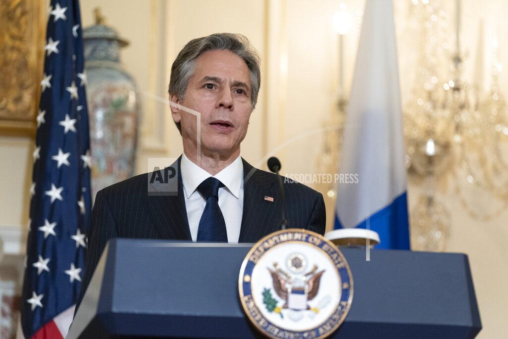 Alex Brandon Secretary of State Antony Blinken speaks during a news availability with Finland's Foreign Minister Pekka Haavisto after their meeting at the State Department, Friday, May 27, 2022, in Washington. (AP Photo/Alex Brandon)