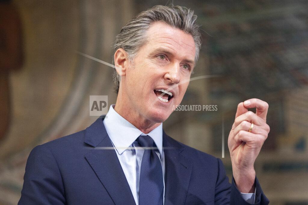 Jessica Christian Gov. Gavin Newsom speaks during a news conference held at Unity Council career center in the Fruitvale neighborhood of Oakland, Calif., on Monday, May 10, 2021. (Jessica Christian/San Francisco Chronicle via AP)