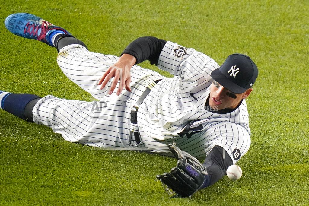 Frank Franklin Ii New York Yankees' Aaron Judge dives for a ball hit by Tampa Bay Rays' Manuel Margot during the sixth inning of a baseball game Friday, April 16, 2021, in New York. Margot singled. (AP Photo/Frank Franklin II)