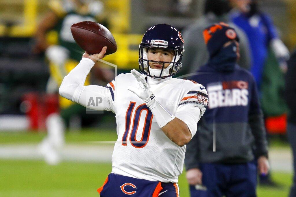 Matt Ludtke Chicago Bears' Mitchell Trubisky warms up before an NFL football game against the Green Bay Packers Sunday, Nov. 29, 2020, in Green Bay, Wis. (AP Photo/Matt Ludtke)