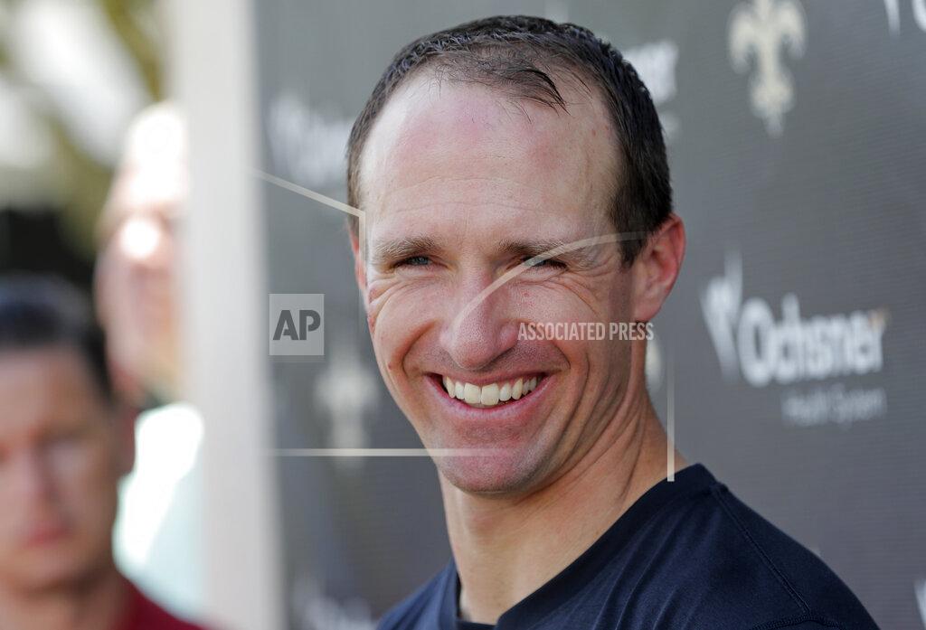 Gerald Herbert New Orleans Saints quarterback Drew Brees talks to reporters after NFL football practice in Metairie, La., Thursday, May 23, 2019. (AP Photo/Gerald Herbert)