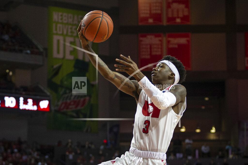 John Peterson Nebraska guard Cam Mack (3) makes a lay up against Wisconsin during the first half of an NCAA college basketball game in Lincoln, Neb., Saturday, Feb. 15, 2020. (AP Photo/John Peterson)
