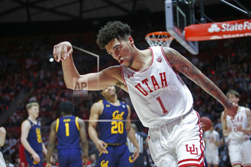 Rick Bowmer Utah forward Timmy Allen (1) celebrates after scoring against California during the second half of an NCAA college basketball game Saturday, Feb. 8, 2020, in Salt Lake City. (AP Photo/Rick Bowmer)