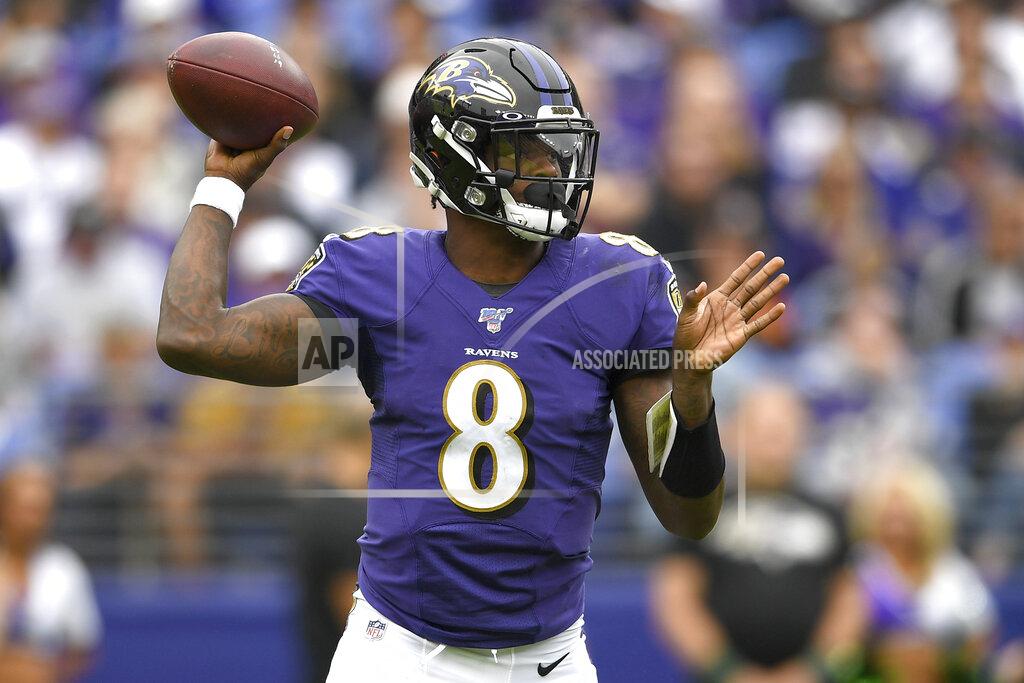 Nick Wass Baltimore Ravens quarterback Lamar Jackson looks to pass against the Cincinnati Bengals during the first half of a NFL football game Sunday, Oct. 13, 2019, in Baltimore. (AP Photo/Nick Wass)