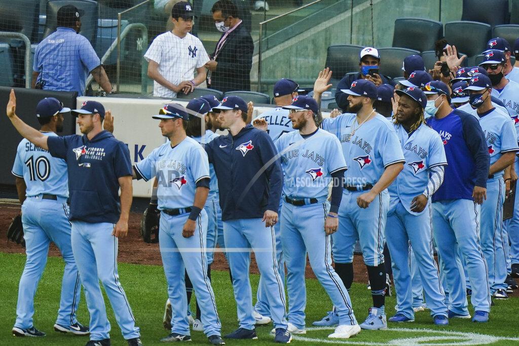 Frank Franklin Ii The Toronto Blue Jays celebrate after defeating the New York Yankees in the first game of a baseball doubleheader Thursday, May 27, 2021, in New York. The Blue Jays won 2-0.(AP Photo/Frank Franklin II)