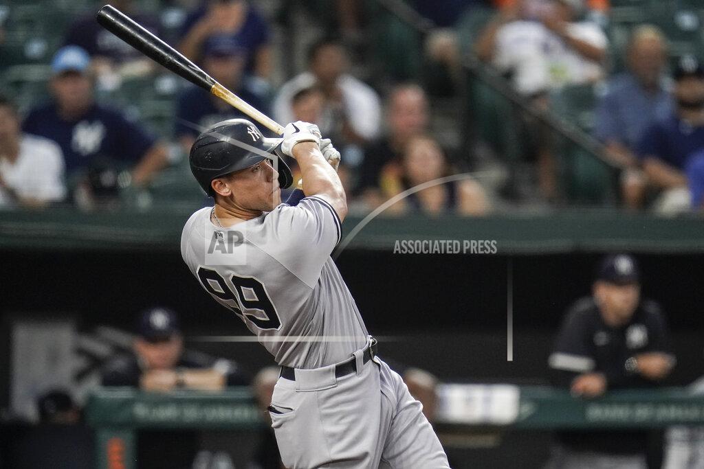 Julio Cortez New York Yankees' Aaron Judge connects for a two-run home run off Baltimore Orioles starting pitcher Alexander Wells during the first inning of a baseball game, Tuesday, Sept. 14, 2021, in Baltimore. (AP Photo/Julio Cortez)