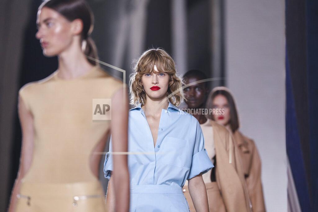 Vianney Le Caer Models wear creations for the Hermes Spring-Summer 2021 fashion collection, Saturday, Oct. 3, 2020, during Paris fashion week. (Photo by Vianney Le Caer/Invision/AP)