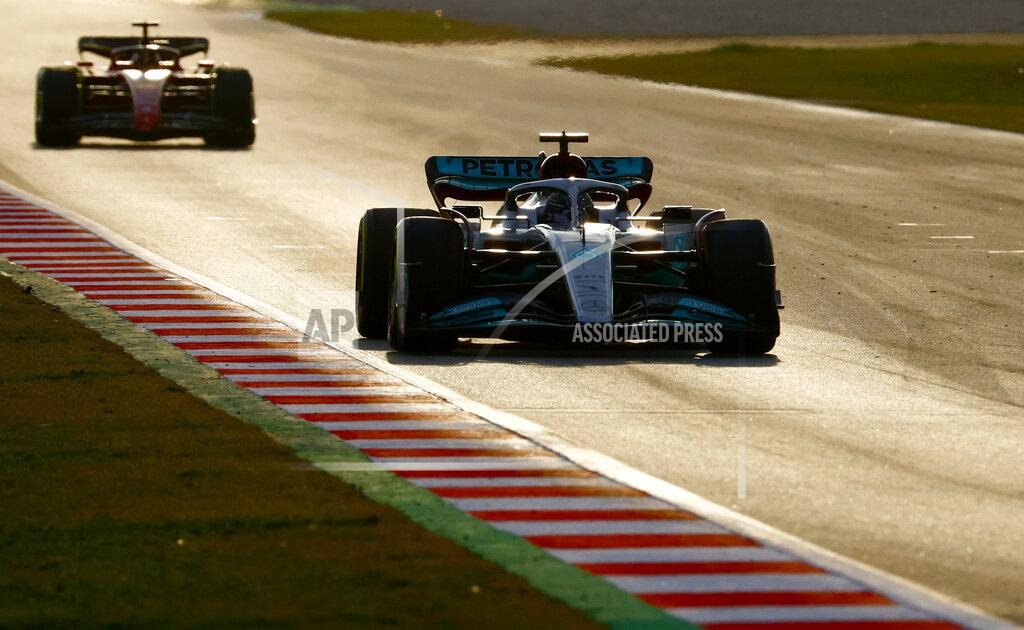 Joan Monfort Mercedes driver Lewis Hamilton of Britain steers his car during a Formula One pre-season testing session at the Catalunya racetrack in Montmelo, just outside of Barcelona, Spain, Friday, Feb. 25, 2022. (AP Photo/Joan Monfort)