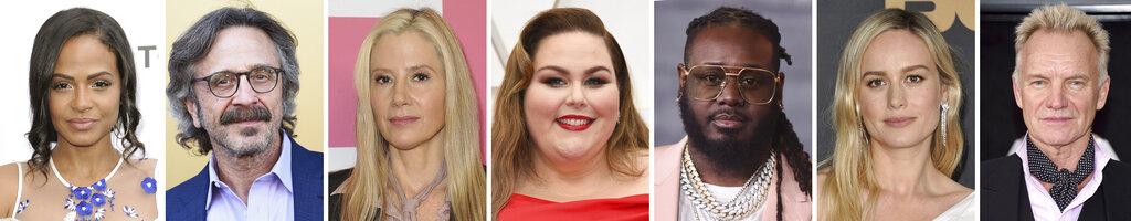 Uncredited This combination photo of celebrities with birthdays from Sept. 26-Oct. 2 shows Christina Milian, from left, Marc Maron, Mira Sorvino, Chrissy Metz, T-Pain, Brie Larson and Sting. (AP Photo)