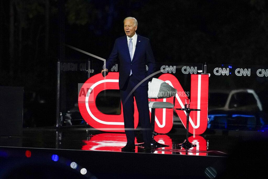Carolyn Kaster Democratic presidential candidate former Vice President Joe Biden participates in a CNN town hall moderated by CNN's Anderson Cooper in Moosic, Pa., Thursday, Sept. 17, 2020. (AP Photo/Carolyn Kaster)
