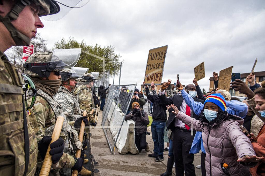 Richard Tsong-Taatarii Protesters confronted police over the shooting death of Daunte Wright at a rally at the Brooklyn Center Police Department in Brooklyn Center, Minn., Monday, April 12, 20121. (Richard Tsong-Taatarii/Star Tribune via AP)
