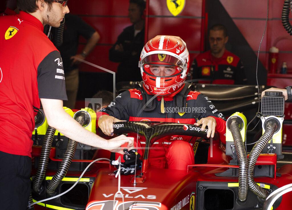 Paul Chiasson Ferrari driver Charles Leclerc, of Monaco, gets into his car in the garage during the second practice session for the Formula One Canadian Grand Prix auto race in Montreal, Friday, June 17, 2022. (Paul Chiasson/The Canadian Press via AP)