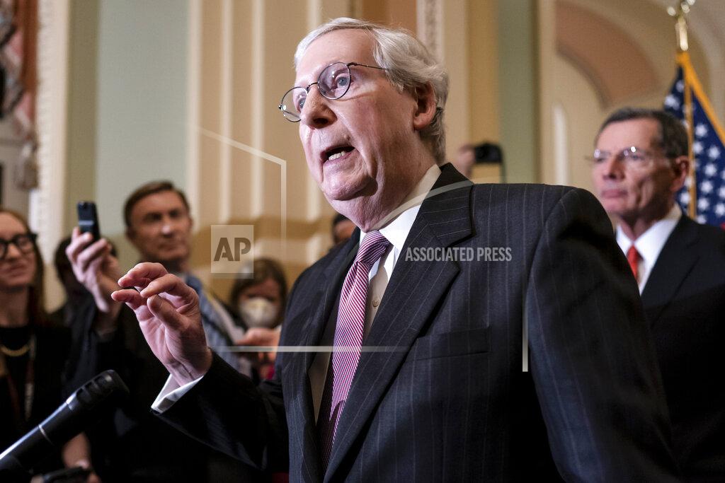 J. Scott Applewhite Senate Minority Leader Mitch McConnell, R-Ky., speaks to reporters ahead of a procedural vote on Wednesday to essentially codify Roe v. Wade, at the Capitol in Washington, Tuesday, May 10, 2022. (AP Photo/J. Scott Applewhite)
