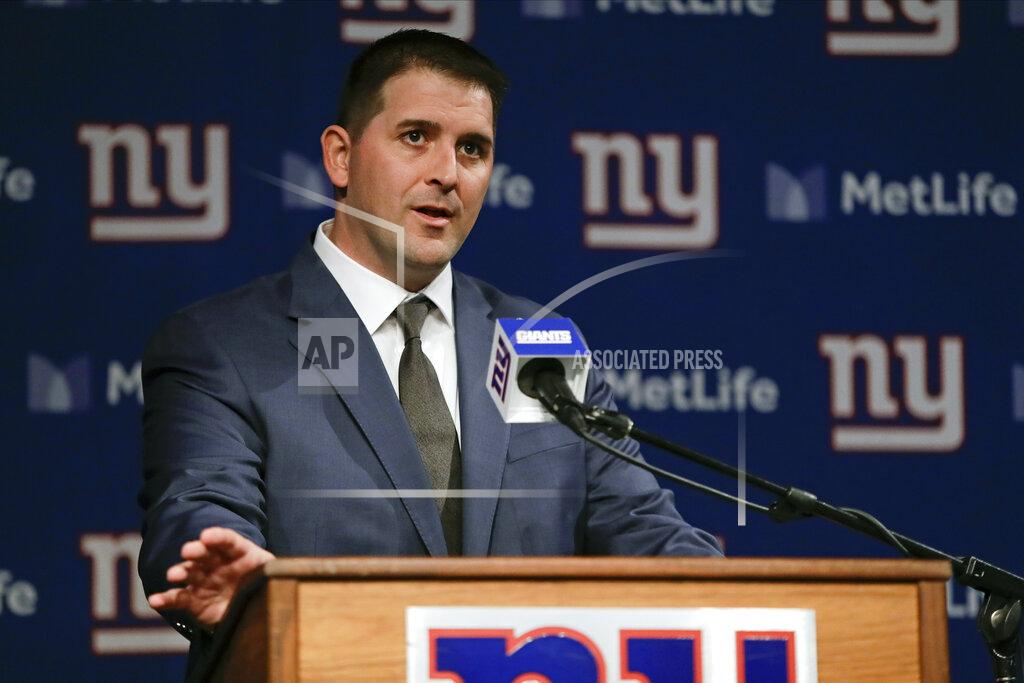FILE - In this Jan. 9, 2020, file photo, Joe Judge, the new coach of the New York Giants NFL football team, speaks during a news conference in East Rutherford, N.J. The 38-year-old rose to the top quickly by being prepared. It is how he is approaching this time of isolation caused by the coronavirus pandemic. It’s something no other coach has gone through, so Judge does not see himself at a disadvantage in starting to rebuild a team that has won 12 games in three seasons. (AP Photo/Frank Franklin II, File)