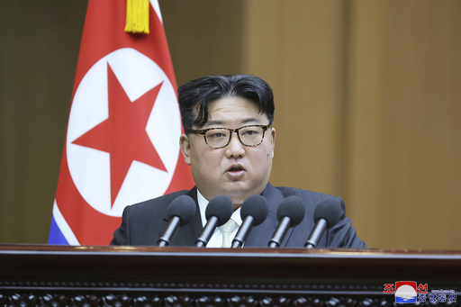 In this photo provided by the North Korean government, North Korean leader Kim Jong Un speaks at the Supreme People&rsquo;s Assembly in Pyongyang, North Korea Monday, Jan. 15, 2024. Independent journalists were not given access to cover the event depicted in this image distributed by the North Korean government. The content of this image is as provided and cannot be independently verified. Korean language watermark on image as provided by source reads: &quot;KCNA&quot; which is the abbreviation for Korean Central News Agency. (Korean Central News Agency/Korea News Service via AP)