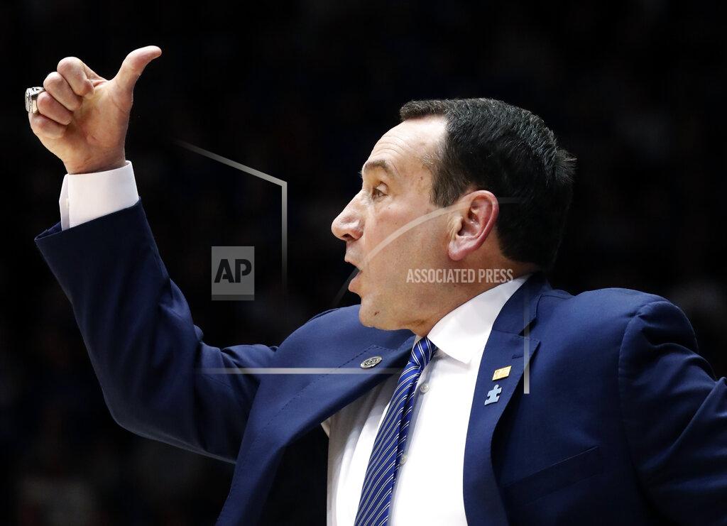 Chris Seward Duke Blue Devils head coach Mike Krzyzewski directs the team against North Carolina State during the second half of an NCAA college basketball game in Durham, N.C., Saturday, Feb. 16, 2019. (AP Photo/Chris Seward)