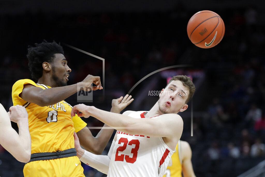 Jeff Roberson Valparaiso's Javon Freeman-Liberty (0) passes around Bradley's Ville Tahvanainen (23) during the second half of an NCAA college basketball game in the championship of the Missouri Valley Conference men's tournament Sunday, March 8, 2020, in St. Louis. Bradley won 80-66. (AP Photo/Jeff Roberson)