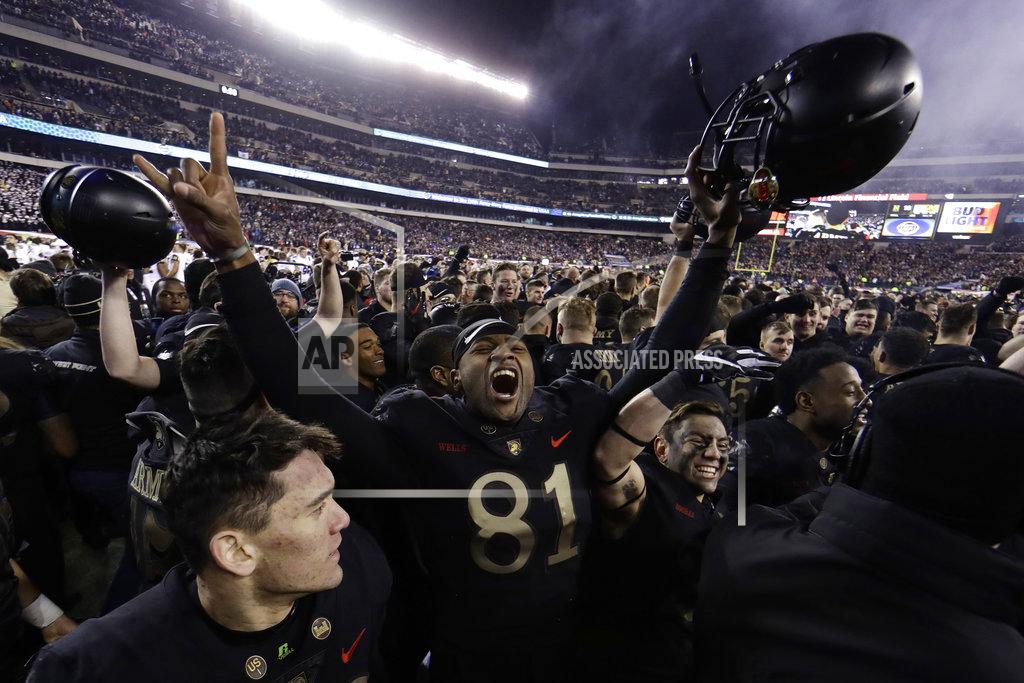 Matt Slocum Army's Ke'Shaun Wells celebrates after an NCAA college football game against Navy, Saturday, Dec. 8, 2018, in Philadelphia. Army won 17-10. (AP Photo/Matt Slocum)