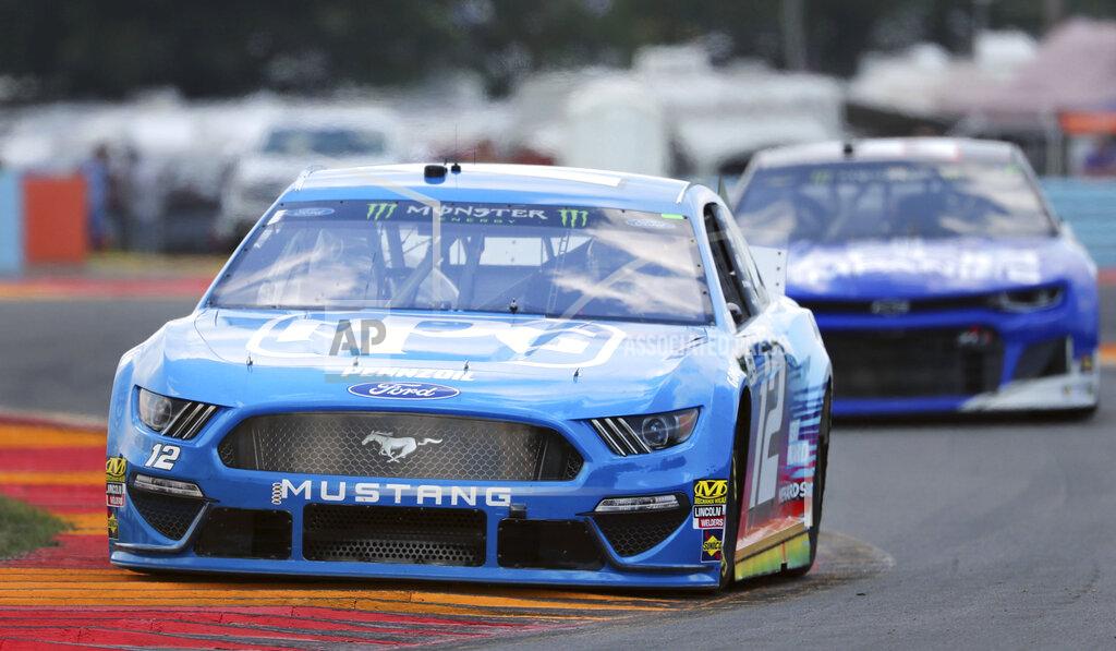 John Munson Ryan Blaney (12) heads through the bus stop chicane during practice for the NASCAR Cup Series auto race at Watkins Glen International, Saturday, Aug. 3, 2019, in Watkins Glen, N.Y. (AP Photo/John Munson)