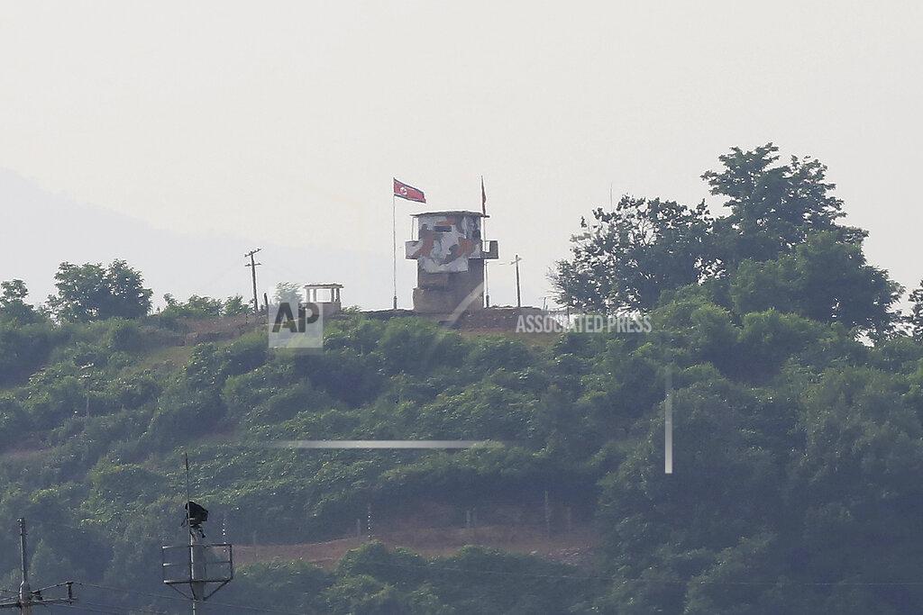 Ahn Young-Joon A North Korean flag flutters in the wind at a military guard post in Paju, at the border with North Korea, South Korea, Tuesday, June 16, 2020. North Korea blew up an inter-Korean liaison office building just inside its border in an act Tuesday that sharply raises tensions on the Korean Peninsula amid deadlocked nuclear diplomacy with the United States. (AP Photo/Ahn Young-joon)
