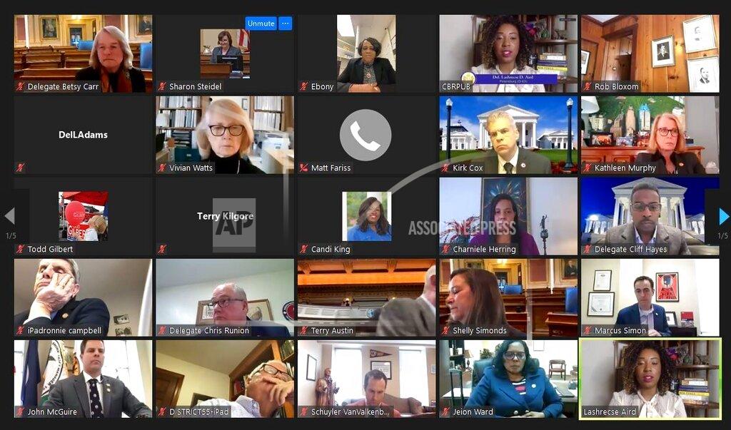 Uncredited This screenshot provided by the Virginia House of Delegates shows the zoom screen during the session Wednesday Feb. 10, 2021.(Virginia House of Delegates via AP)