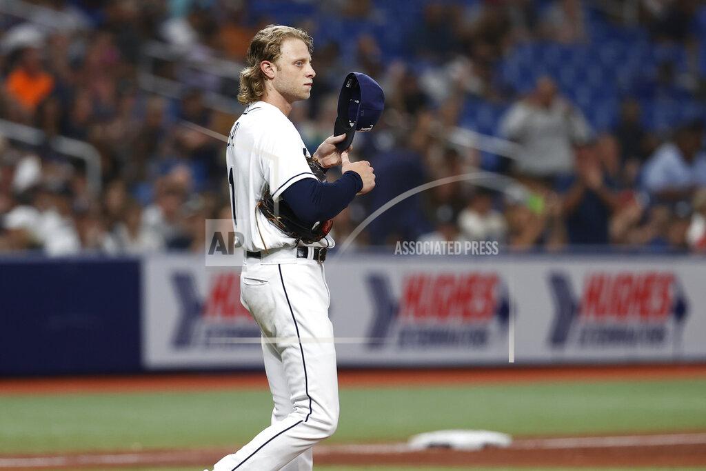 Scott Audette Tampa Bay Rays starting pitcher Shane Baz walks to the mound during the fifth inning of the team's baseball game against the New York Yankees on Wednesday, June 22, 2022, in St. Petersburg, Fla. (AP Photo/Scott Audette)