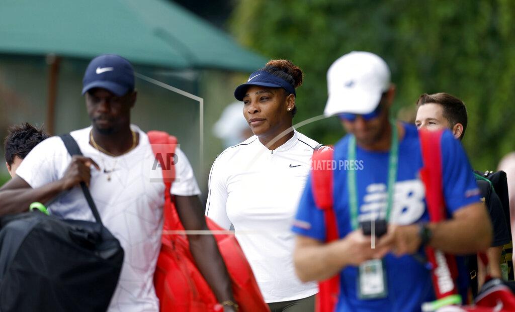 Steven Paston Serena Williams walks to the practice courts ahead of the 2022 Wimbledon Championships at the All England Lawn Tennis and Croquet Club, Wimbledon, england, Thursday June 23, 2022. (Steven Paston/PA via AP)